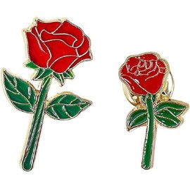Cute Red Rose Flower Lovers Couples Badge Brooch Lapel Pins for Women Men Him Her Lovely Valentine's Day Brooches Pin Hat Bag Clothes Accessory Jewelry (Style1, 2.1cm*3.3cm)
