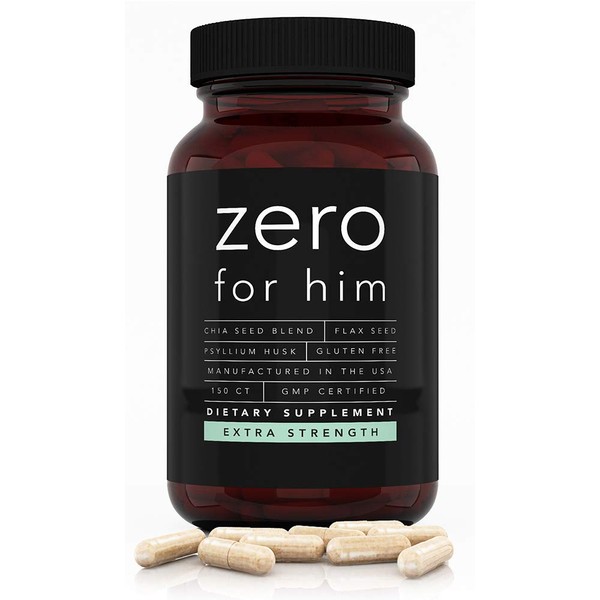 Zero for Him Extra Strength - Fiber Supplement for Men - 150 Pure Supplement Vegan Capsules - High Fiber Supplement Pills - Daily Dietary Fiber Supplement Chia Flaxseed Psyllium Husk Fiber Pills