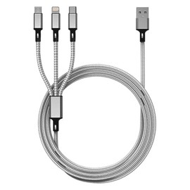 Fenzer Multi Charging Cable(4FT), 3 in 1 Charger Cable Nylon Braided Multiple USB Cable Universal Phone Charging Cord with Type-C, Micro USB, IP Port for iPhone16/15 Series/Cell Phones and More