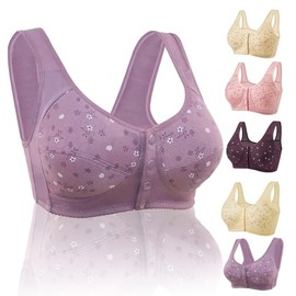 NVMTHU Daisy Bras for Older Women,Front Button Bra Convenient Snap Sleep Bra,Daisy Bra for Seniors Front Closure Everyday Sleep Bras (Purple, XL), 4X-Large