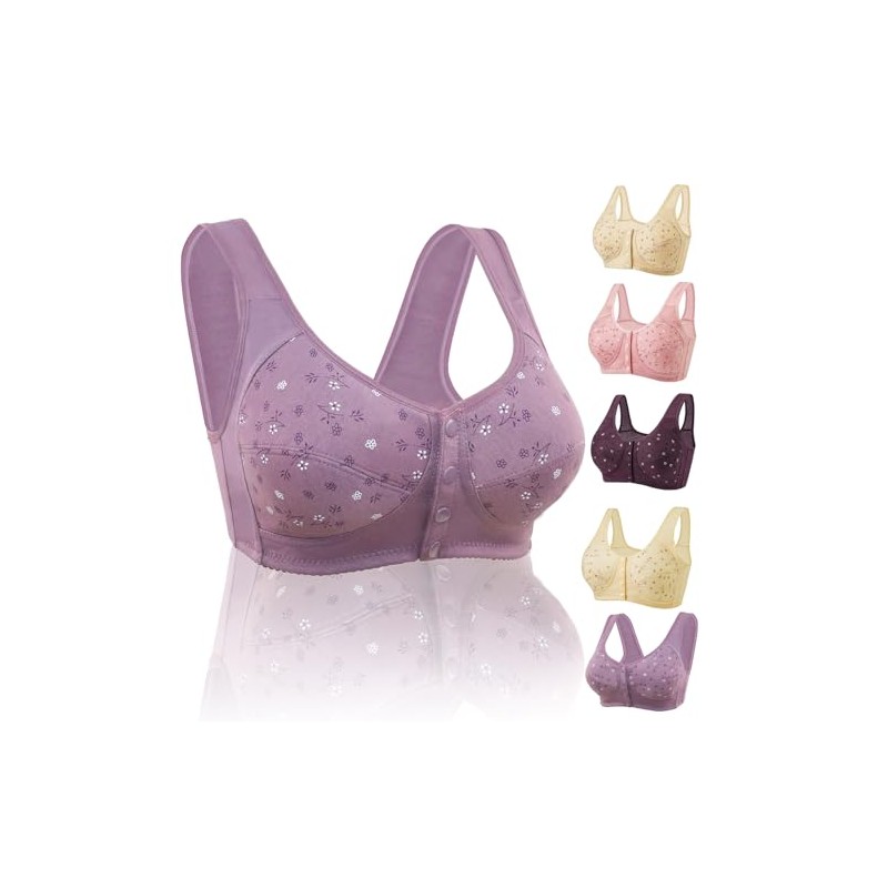 NVMTHU Daisy Bras for Older Women,Front Button Bra Convenient Snap