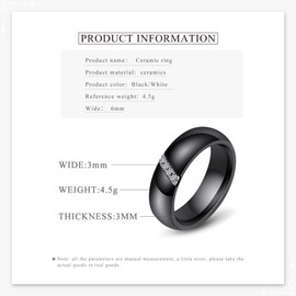 ANAZOZ Custom Promise Rings for Engagement Rings,6MM Round with Cubic Zirconia Ceramic Rings for Women Black Eternity Ring Ring Size T 1/2
