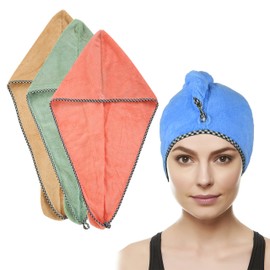 Mitavo Set of 4 Microfibre Hair Turban Towels, Hand Towel for Hair, Head Towel with Microfibre Button