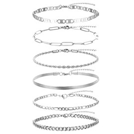 yipima Plus Size Anklets for Women Big Ankles 14K White Gold Plated Stainless Steel Anklets for Women Men Waterproof 10.5”+2” Large Adjustable Ankle Bracelets for Women