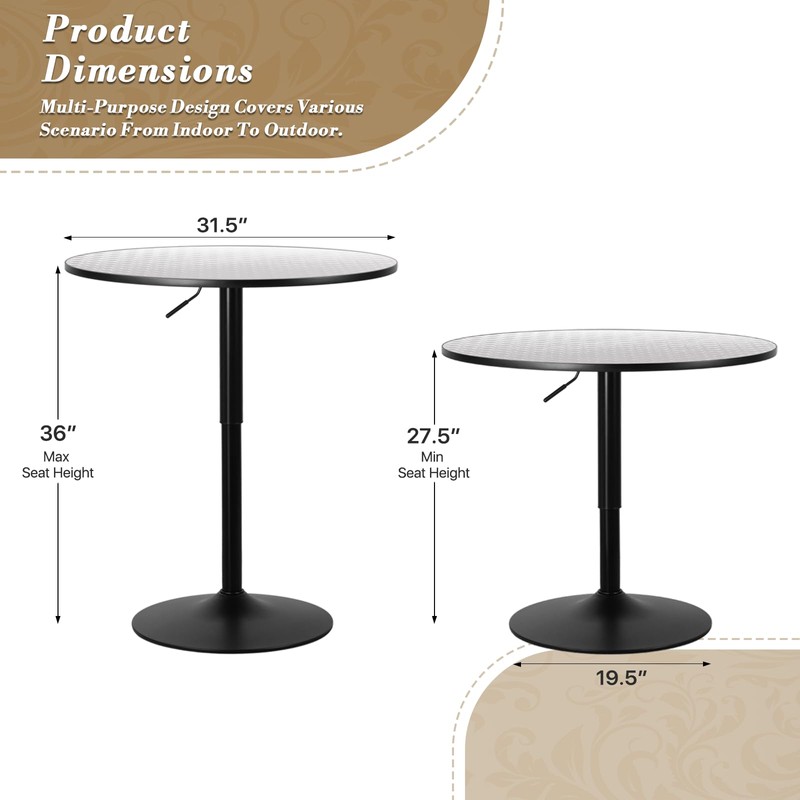 Athena Collection Modern Bar Table Round Top Height Adjustable, Tall