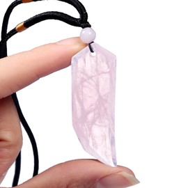 mookaitedecor Pink Rose Quartz Crystal Wolf Tooth Pendant Necklace for Men Women, Faceted Reiki Healing Crystal Norse Viking Necklace Spiritual Protection Crystal Necklace Gift for Men Boy Friend