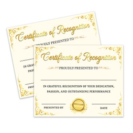 Certificates of Recognition, Gold Foil Award Certificates for School Graduation Diploma, Vintage Certificate of Achievement for Employees Teachers Students, 25 Pack Employee of The Year Awards -09