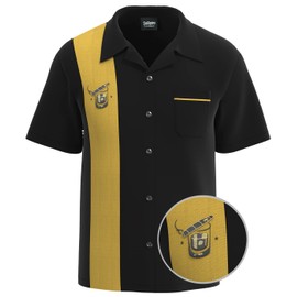 BeRetro Men's Cigar Button Down Bowling Shirt - Cuban Guayabera Smoking Shirt, M Black