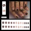 Short Square Press on Nails Flower Fake Nails Gold Chrome