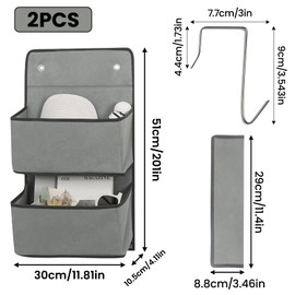 Minnhua Pack of 2 Hanging Shelves, Bathroom Organiser with 2 Compartments, Hanging Organiser Door with 4 Hooks, Large Capacity Hanging Storage, Door Organiser for Bathroom, Bedroom, Children's Room