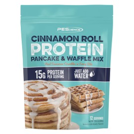 PEScience Protein Pancake Mix for Protein Waffles and Pancakes, Just Add Water, Whey and Casein Blend, Amazing Taste and Fluffy Texture, Cinnamon Roll, 12 Servings