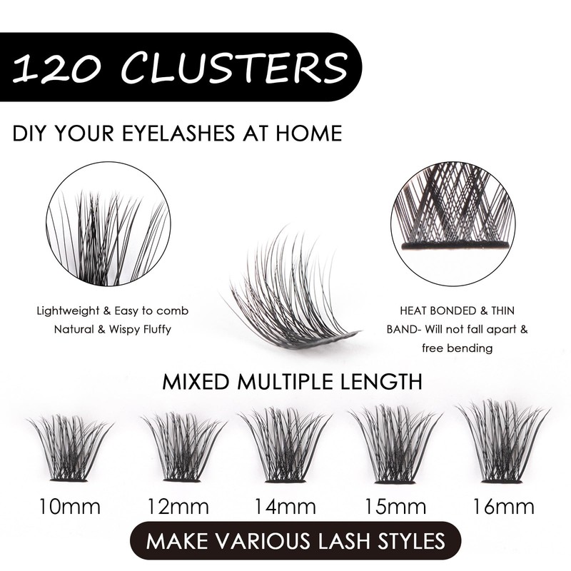 DM17 Eyelash Clusters, DIY Eyelash Extensions Kit with Applicator and