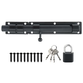 SAYAYO Door Bolt Bolt with Padlock Stainless Steel Bolt Lock Black Lockable Latch for Gate, Window, Fence