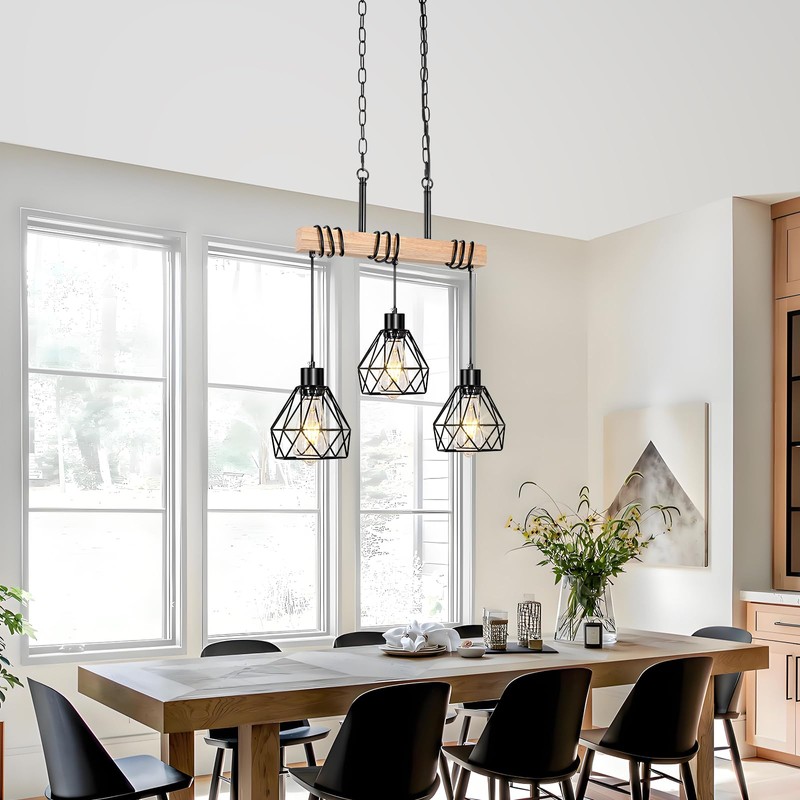 Farmhouse Dining Room Pendant Light Fixture Over Table, 3-Light Rustic