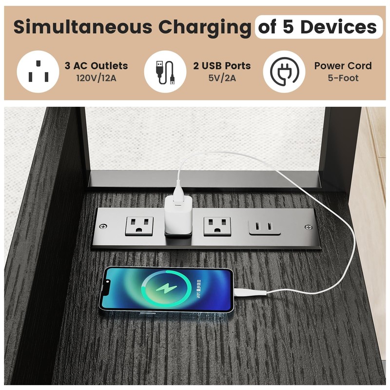 Hadulcet Adjustable C Table with Charging Station, Tiltable Desk C