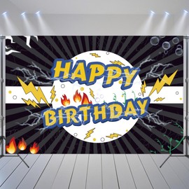 Animation Red Birthday Decorations, Cartoon Black Themed Birthday Party Banner for Boys and Girls Kids Party Supplies