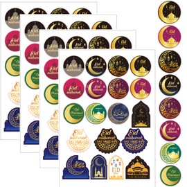 4 Sheets Ramadan Stickers Eid Al-fitr Stickers Ramadan Mubarak Star Moon Castle Stickers 1.18in Round Ramadan Gift Tag Sticker رمضان مبارك Happy Ramadan Decoration for Eid Al Fitr Gift Box Tag
