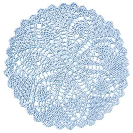 BIBITIME 11 to 12 inches Lace Placemats Table Doilies Round Handmade Crochet Doily Kitchen Cup Mug Mats Coasters (Light Blue,1PC)