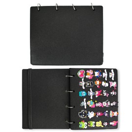 Disnace 6 Pages Pin Collection Book, Enamel Pin Display Booklet, Pins Collection Organizer Book, Shoe Charm Display Board, Pins Display Binder for Brooch Buttons Shoe Charm Collectors, Black