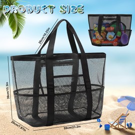 Dncvb Large Beach Bag Mesh Bag for Sand Toys Portable Mesh Beach Toy Bag Black Sand Toy Mesh Bag with Large Capacity Suitable for Pool, Beach, Travel, black