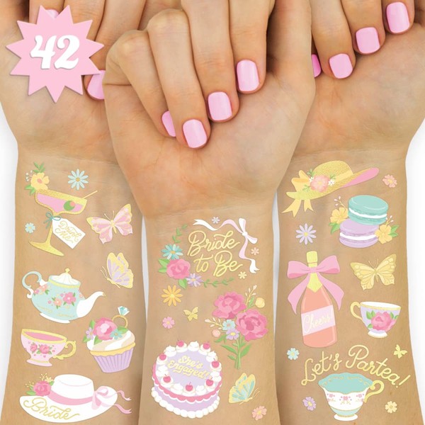 xo, Fetti Bachelorette Tea Party Temporary Tattoos - 50 pcs Glitter Styles | Pastel Bridal Shower Decoration, Bridesmaid Favor, Partea, Garden