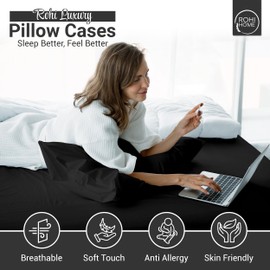 Rohi Polycotton Pillowcases 2 Pack - Easy Iron Bed Pillow Cover - Cool and Comfortable pillow case (Pillowcases, 50 x 75 cm, Black)