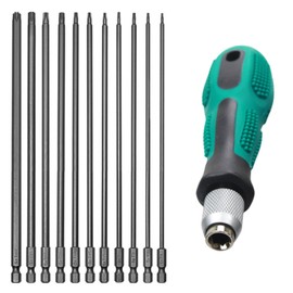 Jortmrd Torx Screwdriver Set Long, 200 mm Torx Bit Set Long with Hole, with Handle, Magnetic T6-T40 Screwdriver Bits 1/4 Inch Hexagonal Shaft for Cordless Screwdrivers