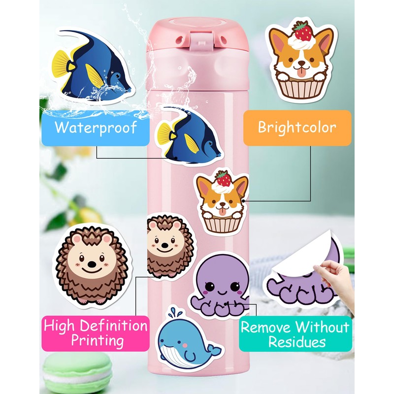 100 Pcs Animal Stickers for Kids, Cute Water Bottle Stickers