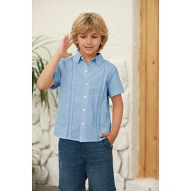 Hestenve Camisa de vestir de lino de algodón con botones para niños y niñas, Azul-cielo, 3 Años/4 Años