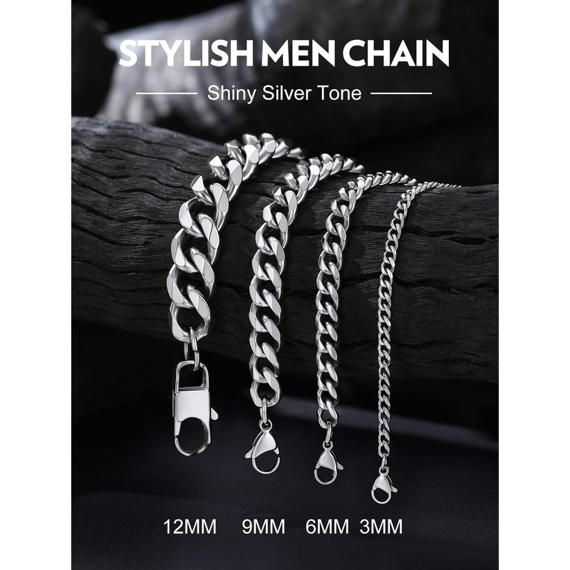 Bandmax Necklace Chain for Men, 3mm Miami Cuban Link