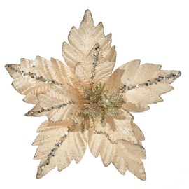 WishTip Christmas Poinsettia 10pcs 9.4-Inch Large Christmas Flowers Picks Spray Artificial Glitter Flower Ornaments for Christmas Tree Wreath Garland Decoration (Champagne)