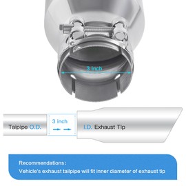 Atokrtact 3 to 4 Inch Exhaust Tip 3"Inlet to 4"Outlet Exhaust Tips 12" Length Muffler Tip 304 Stainless Steel Tailpipe Diesel Exhaust Tip Double Wall Polished Slant Cut Clamp On (Sliver)