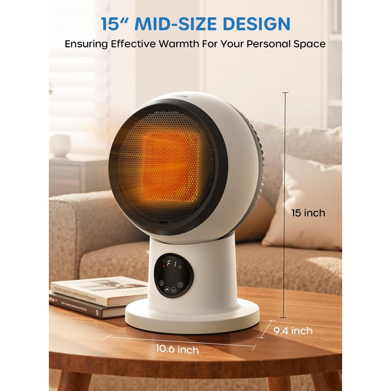 ECOWELL 15" Compact Modern Heater and Fan Combo, 1500W PTC