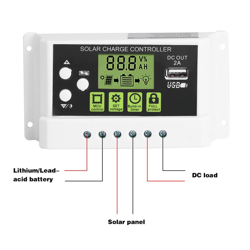 PWM Intelligent Solar Charge Controller Regulator LCD Display USB Output