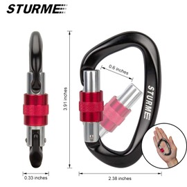 STURME UIAA - Mosquetón de escalada con certificación UIAA, paquete de 2 unidades de 25 KN (5000 libras) Mosquetón de bloqueo de puerta de rosca, clips de carabardina de alta resistencia, anillo