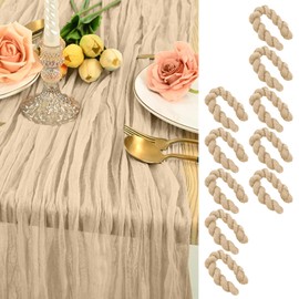 10 Pack Beige Cheesecloth Table Runner 12FT, Gauze Table Runner Semi-Sheer 35*142 inch Boho or Rustic Table Decoration, Romatic Wedding Table Runner or Arch Draping for Bridal Shower Banquet