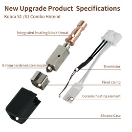 3 Pack 0.4mm Ceramic Hotend for Kobra S1/Combo/ACE Pro, Hardened Steel Print Head Extruder Kit Hot End, Extra 0.2/0.4/0.6/0.8mm Nozzles and Silicone Covers