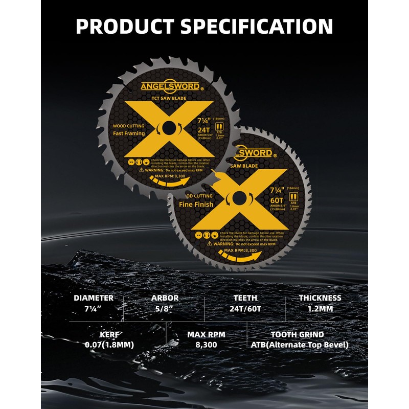 ANGELSWORD 7-1/4 Inch Circular Saw Blade, 24T for Framing&60T for