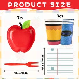 123 Pcs Back to School Disposable Tableware Set with Plate Cup Fork Napkin for Back to School Class Table Decorations Supplies Disposable Party Favors