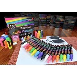 ArtShip Design 18 Classic Neon Chalk Markers Double Pack of Both Fine and Reversible Medium ...
