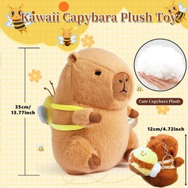 Capybara Plush Toy & Plush Keychain, Capybara Cuddly Toy Stuffed Toy with Bee Backpack, Kawaii Capybara Doll Cushion Toy, Cute Plushie Gift for Children, Boys, Girls, 25 cm