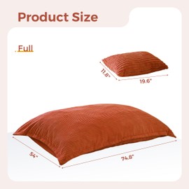 MAXYOYO Giant Bean Bag Chair with Pillow, 3 in 1 Convertible Bean Bag Bed for Adults with Washable Cover, Removable Floor Cushion Stuffed Floor Lounger for Living Room Bedroom, Orange, Full