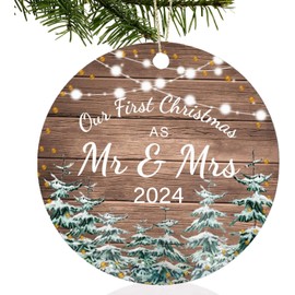 Hiagkmet Our First Christmas as Mr Mrs Ornaments 2024,Christmas Wedding Decoration Gift for Couple Married Newlyweds,Family Christmas Ornaments Ceramic Ornament,Christmas Tree Ornament 2024