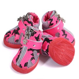 Hdwk&Hped Small Dog Boots, Breathable Mesh Summer Dog Shoes Pink Stylish PU Dog Girl Booties with Durable Non-Slip Rubber Sole (#3 (6~10lb), Cow Style - Hot Pink)