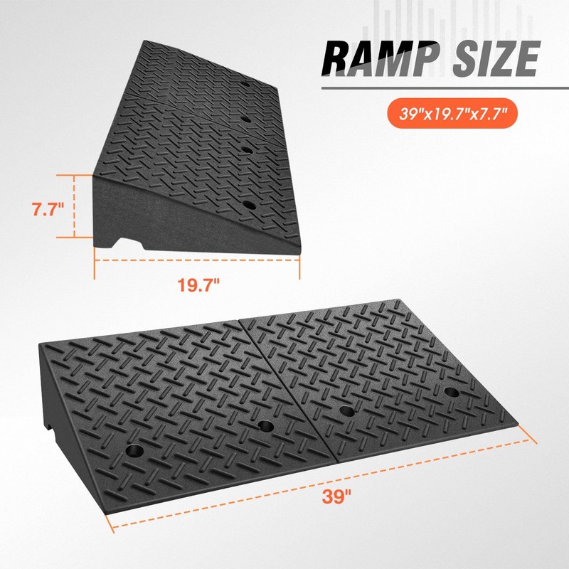 DNA MOTORING 7.7" Rise Rubber Curb Ramp Heavy Duty Loading