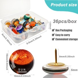 Afagarly Glass Planets Decorative Push Pins for Corkboard Cute Thumb Tacks Cork Board Pins Pushpins for Bulletin Boards Decorative Thumbtacks for Wall Classroom, Office, Home (36 Pcs)
