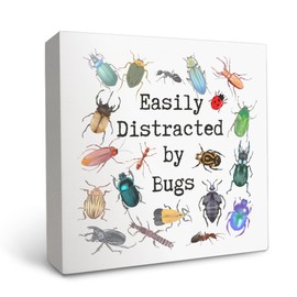 OFlich Bug Insect Decor - Easily Distracted by Bugs Wood Box Signs Desk Decor for Kids Room Classroom Garden, Cottagecore Room Decor, Entomology Gifts, Insect Gifts, Gifts for Bug Lovers,6x6 Inches