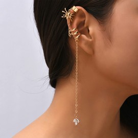 Inateannal Chain Cuff Earring for Women Long Chain Crystal Dangle Earring Punk Gold Spider Ear Cuff Wrap Earring Chain Jewellery for Women Girls
