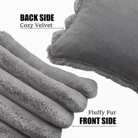 Neelvin Grey Faux Fur Cozy Soft Striped Decorative Throw Pillow Covers 20x20 inch Set of 2,Velvet Pillowcase Cushion Case for Sofa Couch