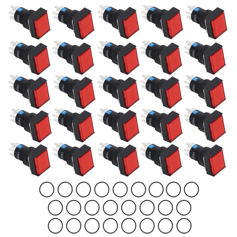 25 Pcs Push Button Switch Light Indicate Self Locking Long